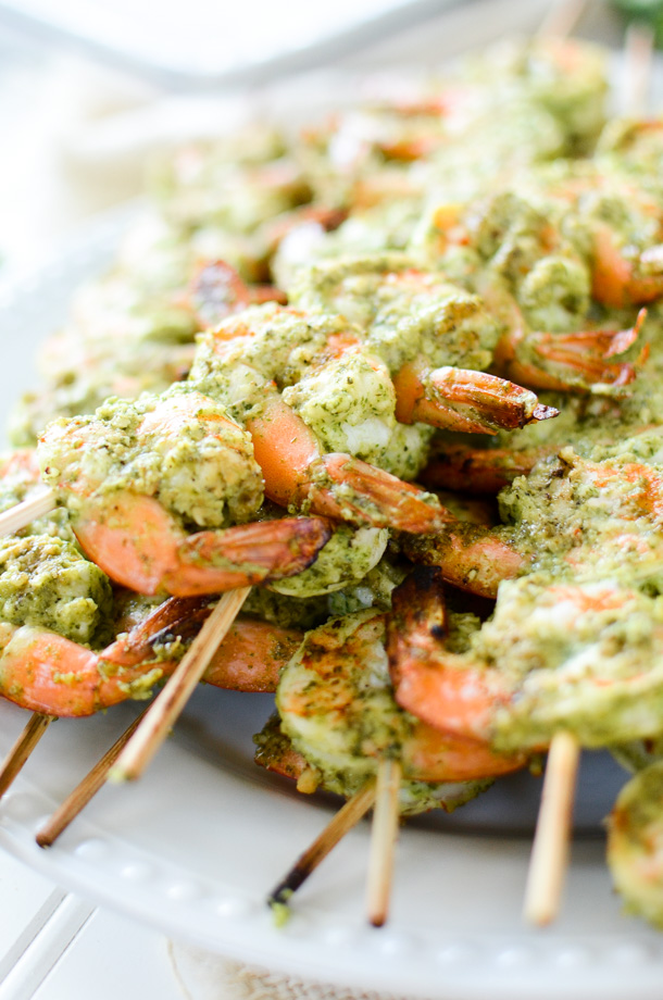 Grilled Cilantro Pesto Shrimp Skewers Simply Whisked