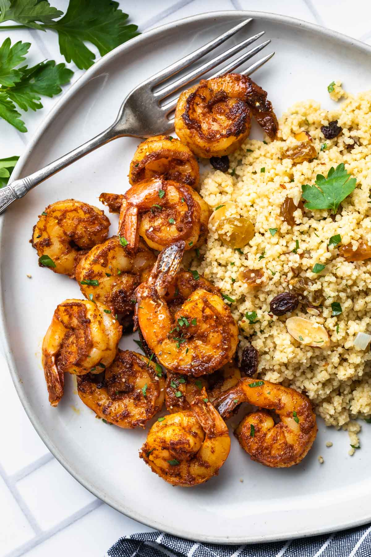 closeup of moroccan shrimp with coucous