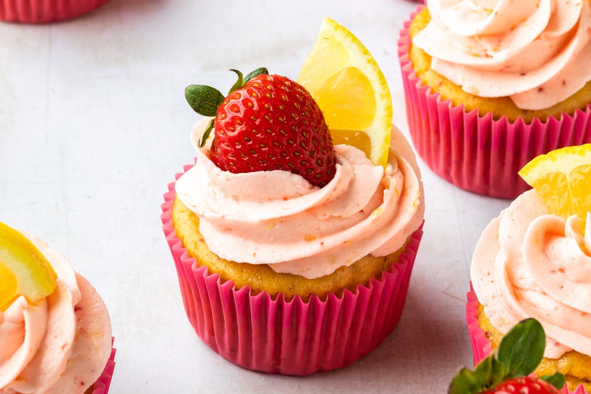 Strawberry Lemonade Cupcakes (easy, dairy free!) - Simply Whisked