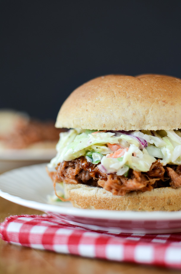 pulled pork sandwiches topped with coleslaw