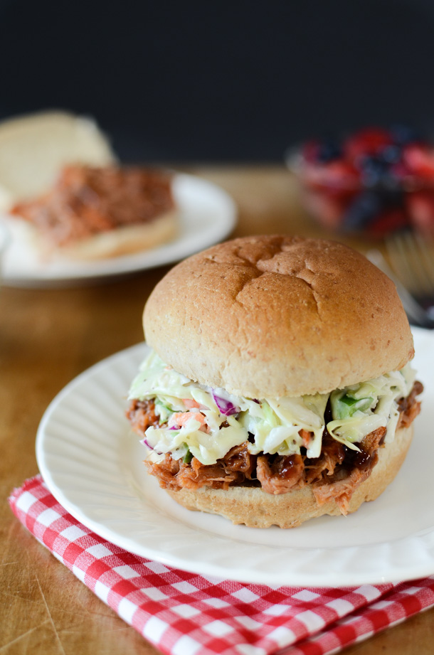 pulled pork sandwiches topped with coleslaw