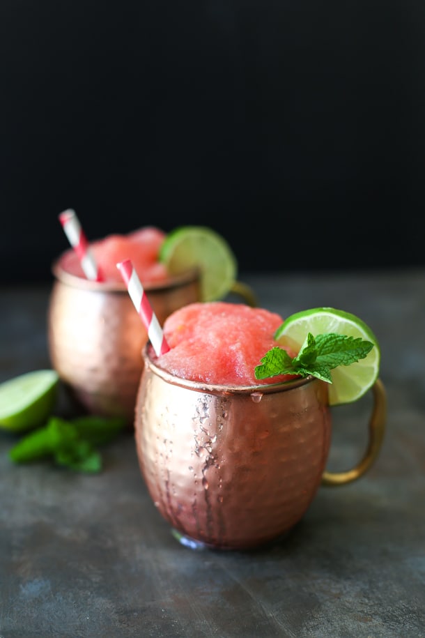 Frozen Watermelon Moscow Mule | Moscow Mule recipe, blended drink recipe, summer cocktail recipes, summer drinks, mocktail, watermelon cocktail | @simplywhisked