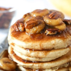 Dairy Free Bananas Foster Pancakes | Dairy free breakfast recipe, dairy free pancakes, banana pancake recipe | @simplywhisked