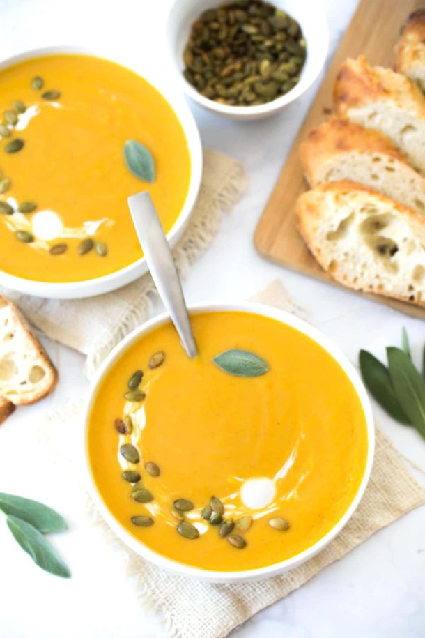 Autumn Sqaush Soup | Dairy free squash soup, Panera copycat soup, fall soup recipes, creamy soup recipe, squash soup recipe | @simplywhisked