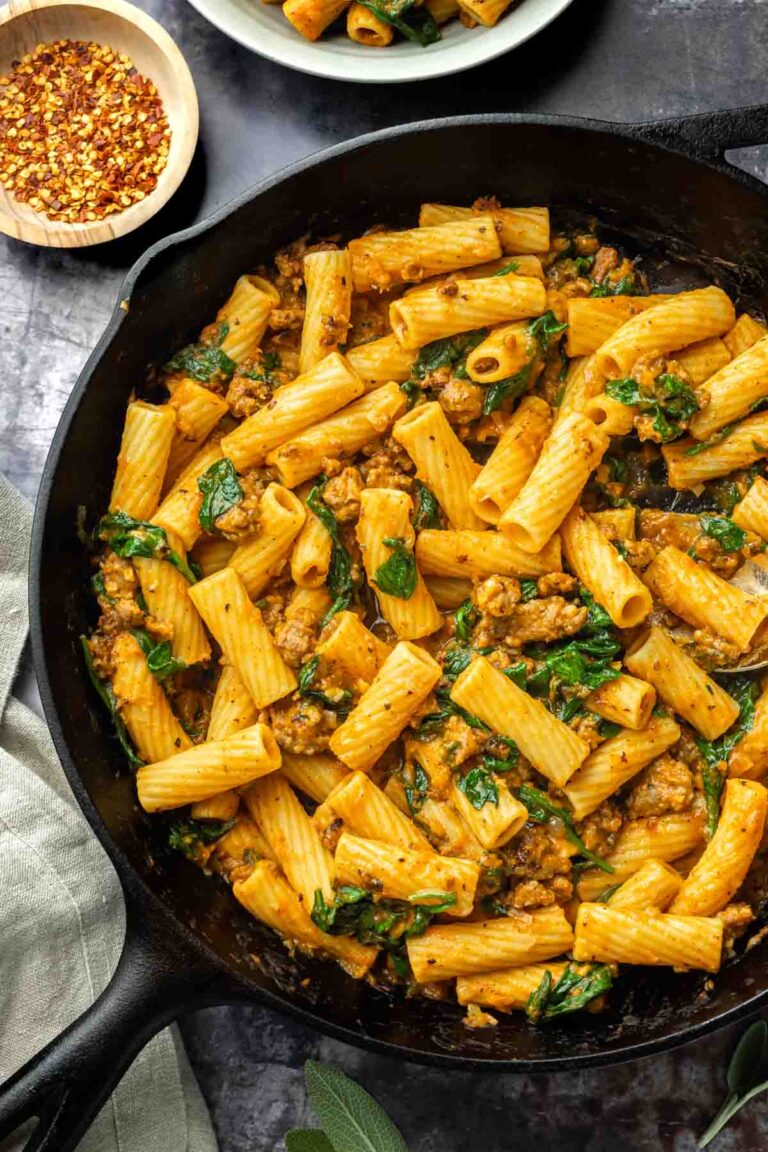 Pumpkin Pasta with Italian Sausage (dairy free!) - Simply Whisked