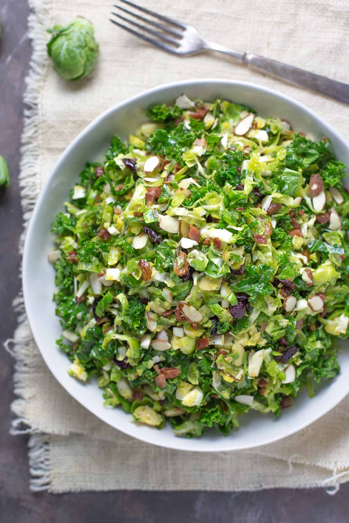 Brussels Sprouts and Kale Salad | Dairy Free Salad, winter salad, Brussels sprouts salad #salad #brusselssprouts #dairyfree | @simplywhisked