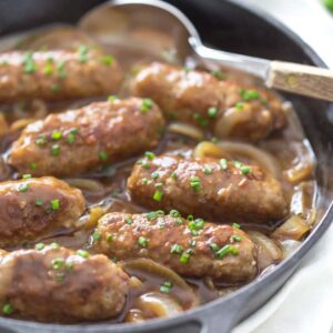 Homemade Irish Sausage with Onion Stout Gravy
