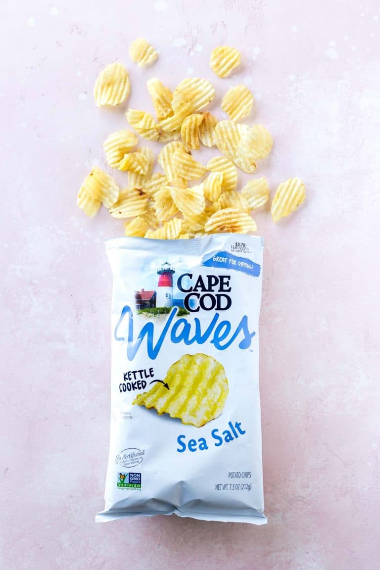 a bag of Cape Cod Waves® potato chips on a pink background