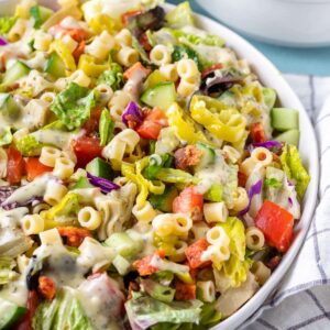 close up view of chopped salad in a bowl