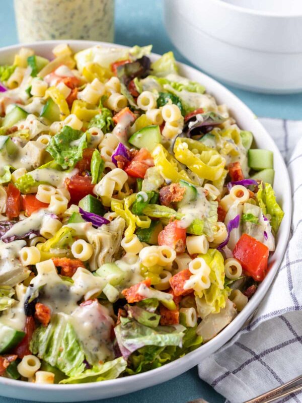 close up view of chopped salad in a bowl