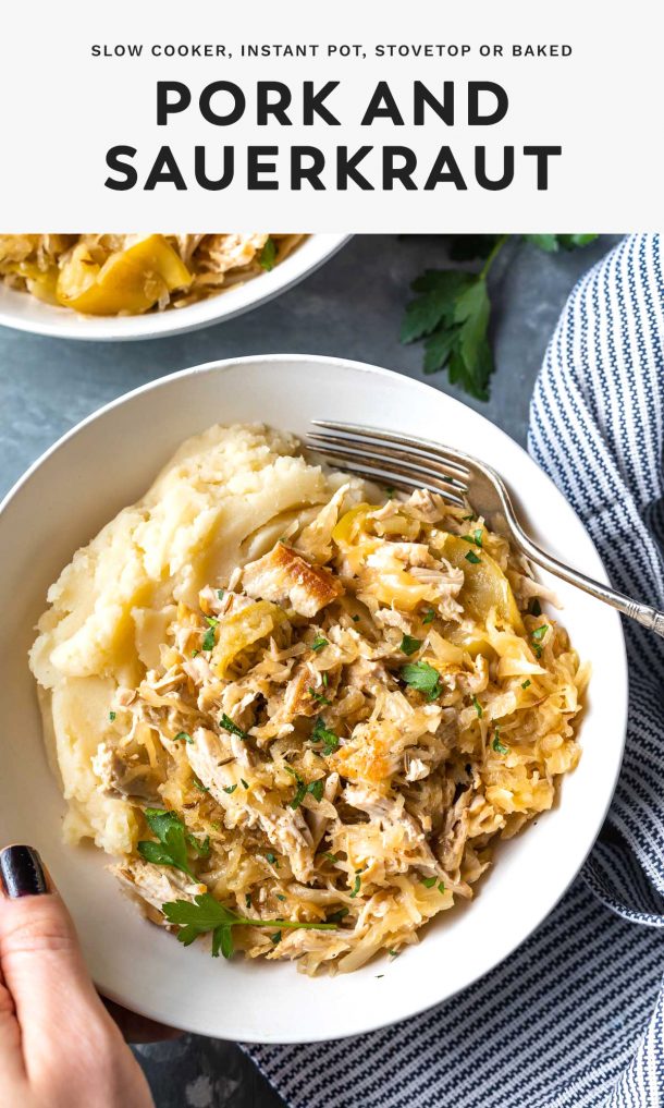 Slow cooker instant pot stovetop or baked pork and sauerkraut
