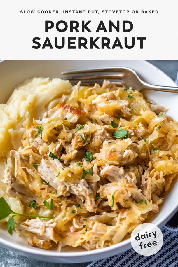 Slow cooker instant pot stovetop or baked pork and sauerkraut