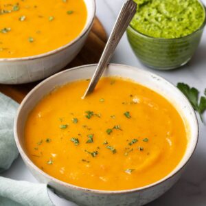 view of potage in a bowl with a spoon