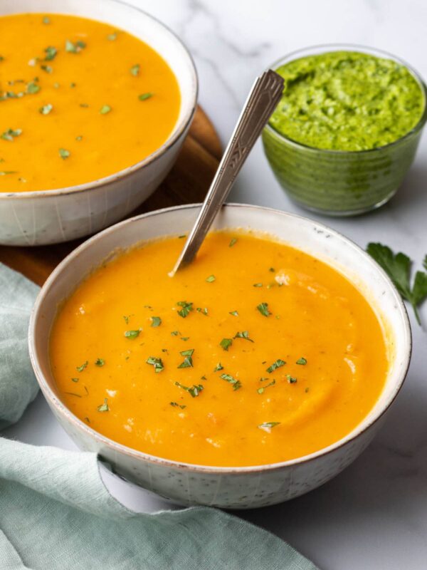 view of potage in a bowl with a spoon