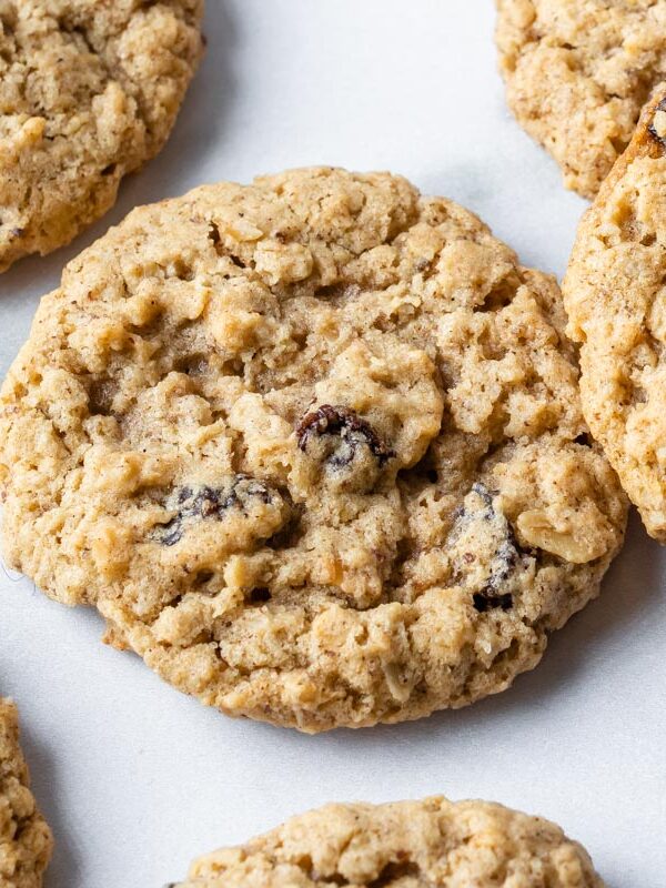 up close view of vegan oatmeal cookies