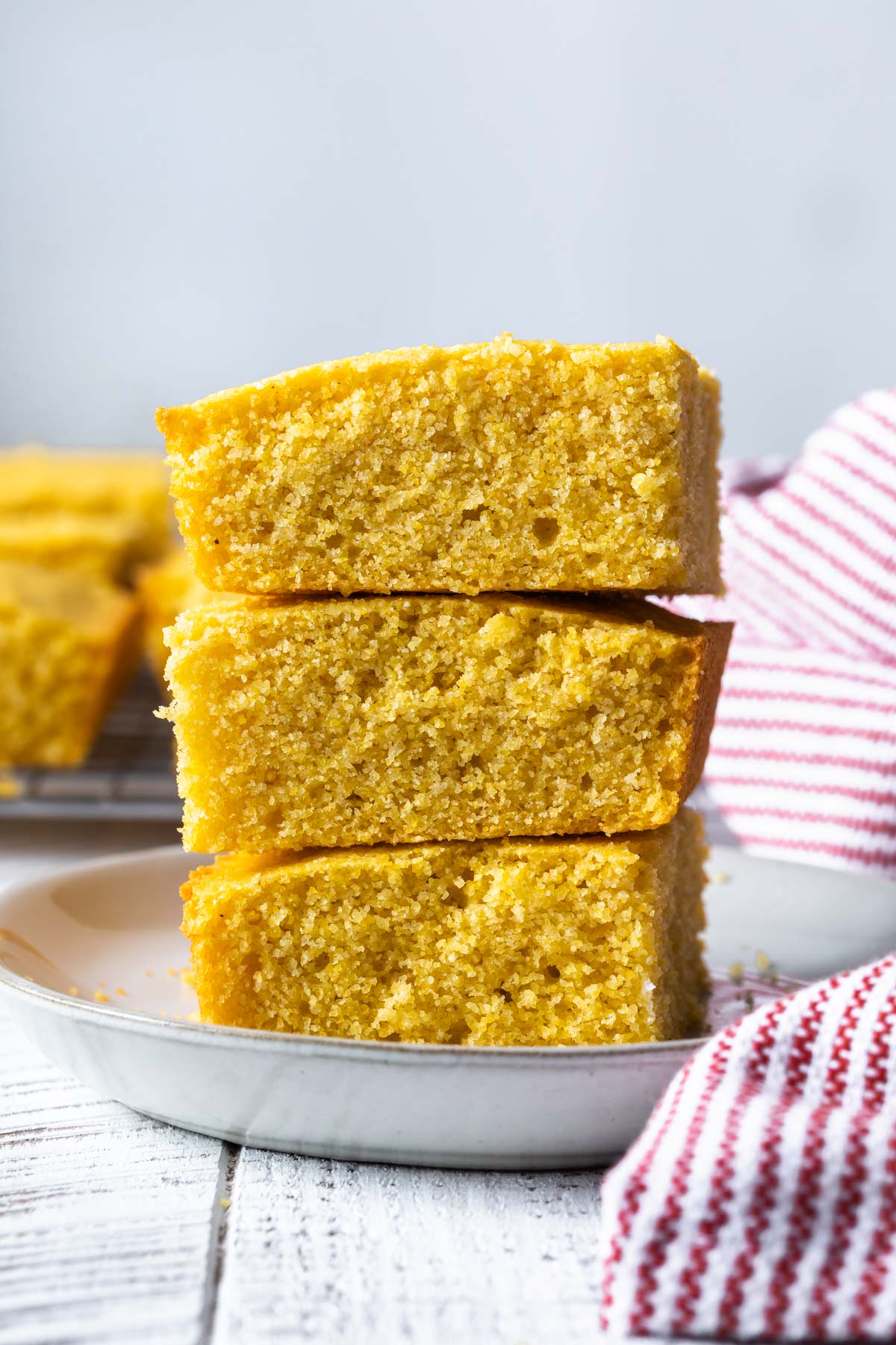 3 stacked slices of vegan cornbread