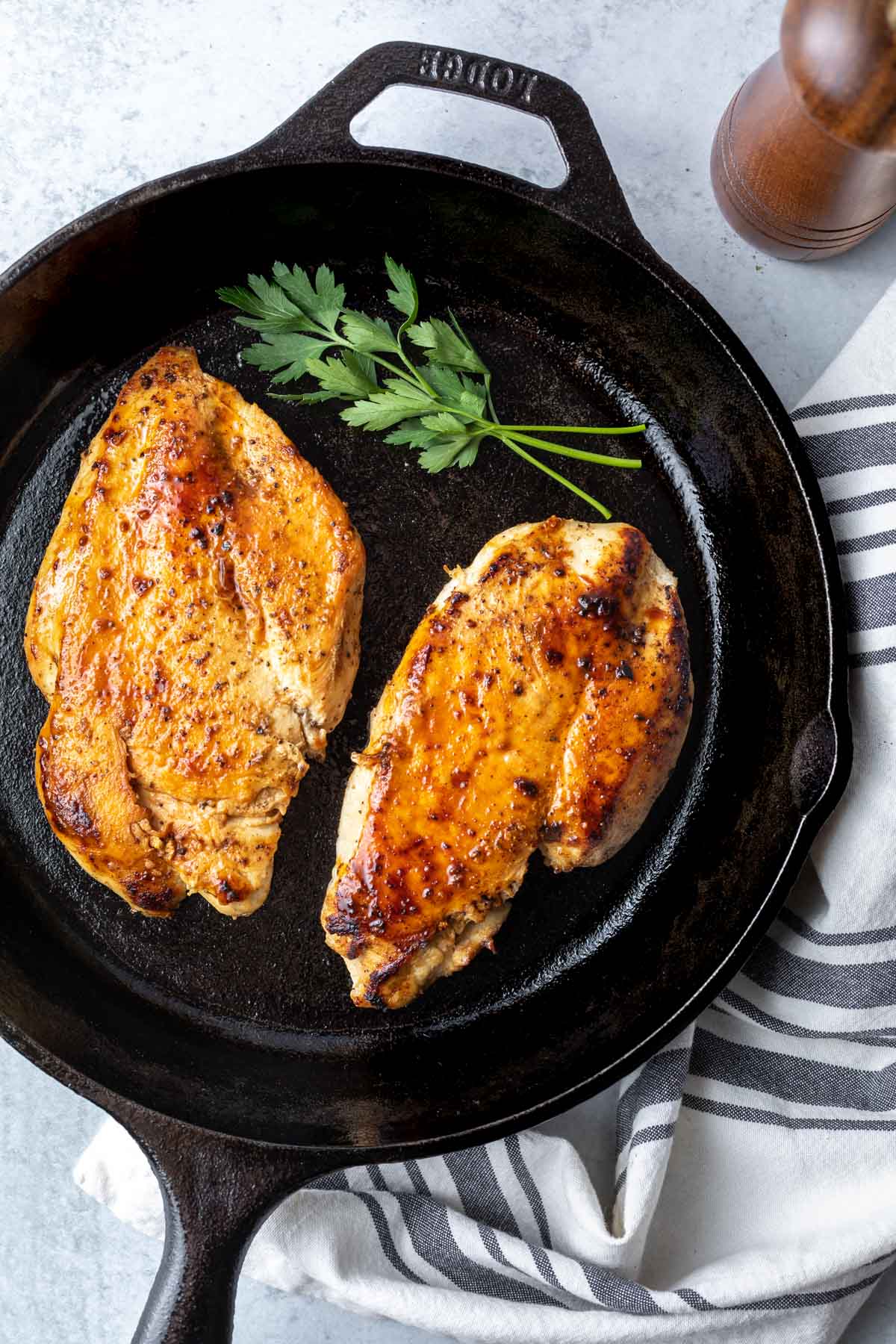 pan seared chicken breast in a skillet