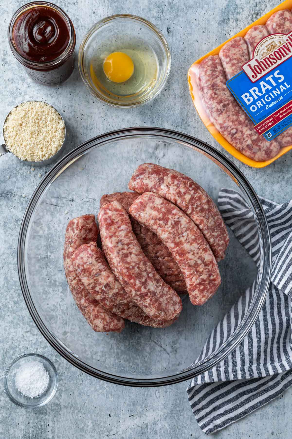 ingredients for cocktail meatball recipe using Johnsonville brats