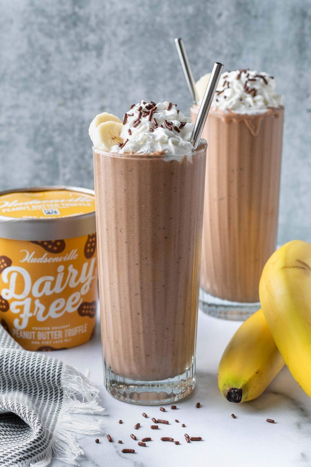 banana milkshakes made with dairy free peanut butter ice cream