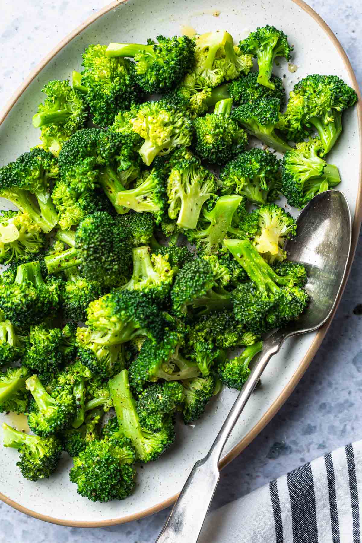 steamed broccoli on a platter