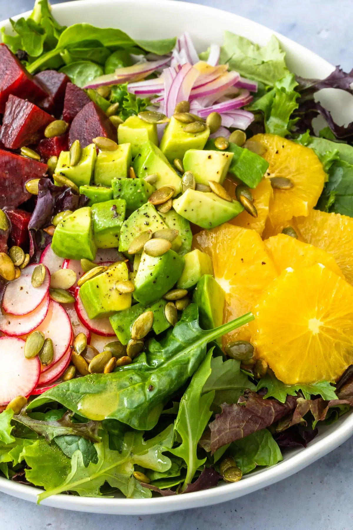 beet avocado orange salad with yogurt dressing Healthy Orange and Roasted Beet Salad with Avocado