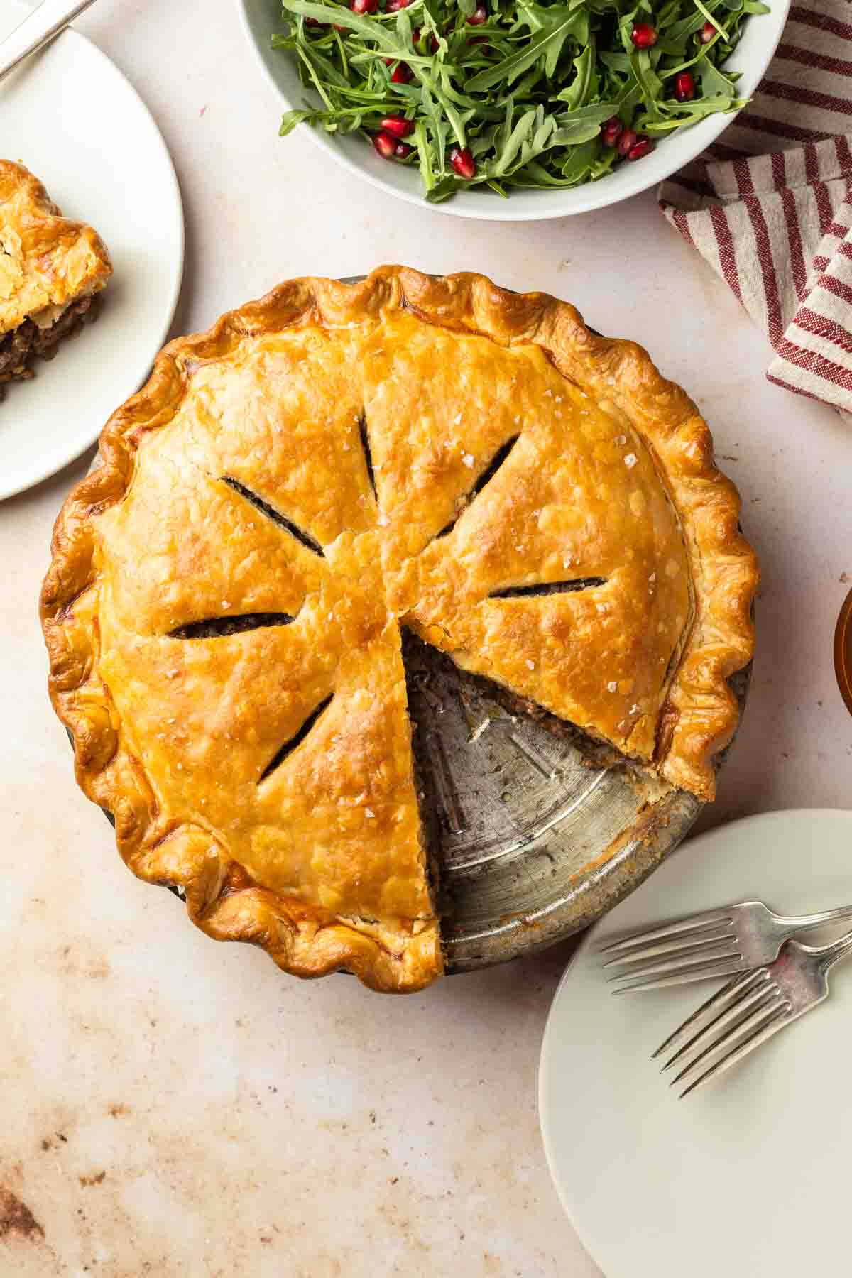 Tourtiere: Canadian meat pie in a pie plate. 