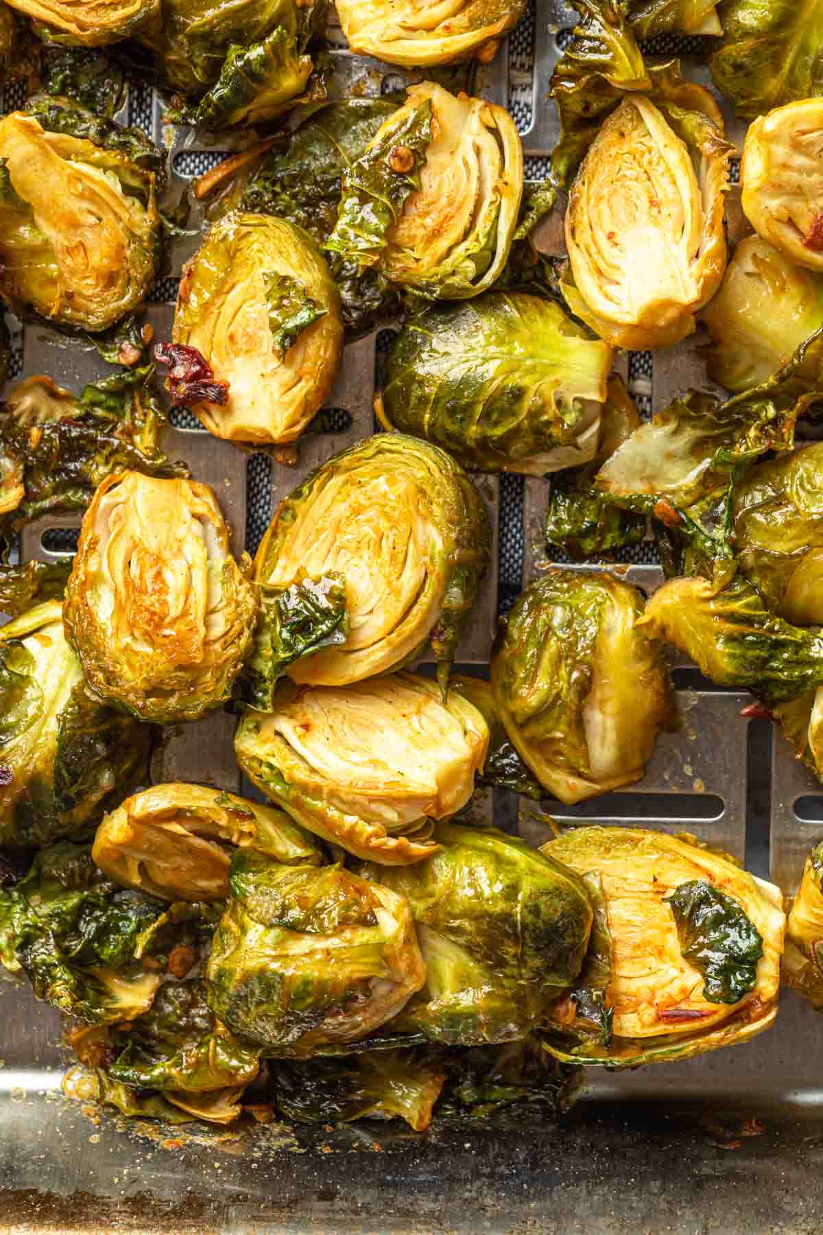 Smoked brussels sprouts on a grill pan. 