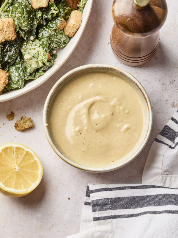 dairy free caesar dressing in a small bowl